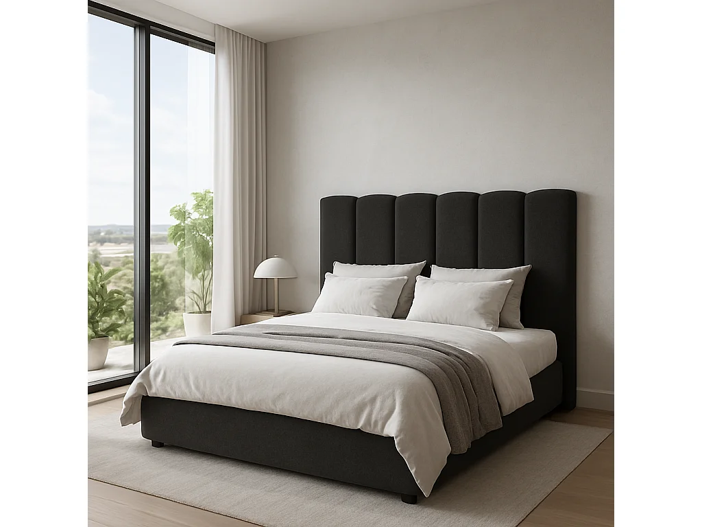 Cabecero tapizado Duna Acolchado color antracita Diseño elegante para cama de 200 cm – 210x140 cm