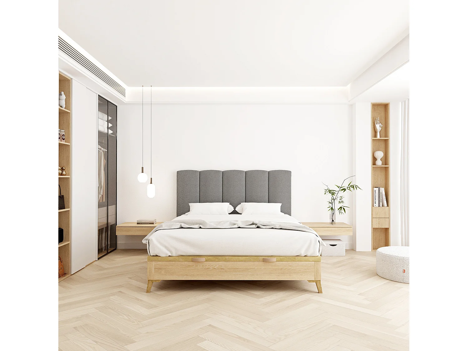 Cabecero tapizado Duna Acolchado color gris Diseño elegante para cama de 200 cm – 210x140 cm