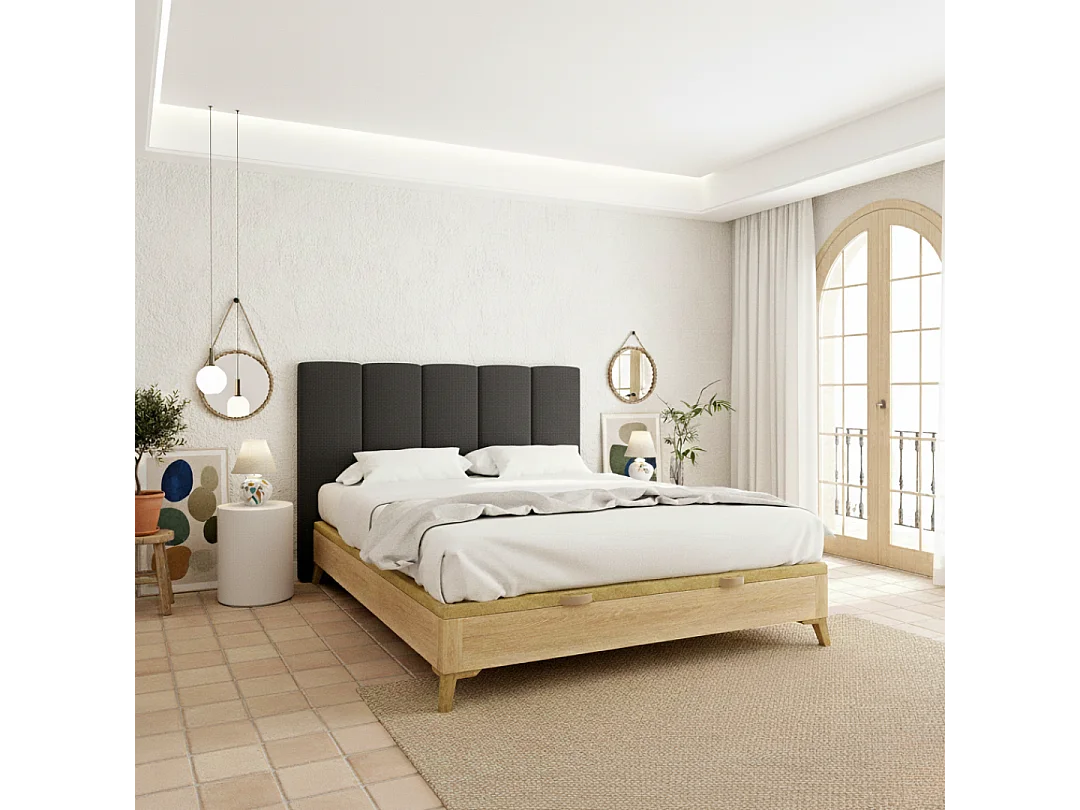 Cabecero tapizado Duna Acolchado color antracita Diseño elegante para cama de 105 cm – 110x140 cm