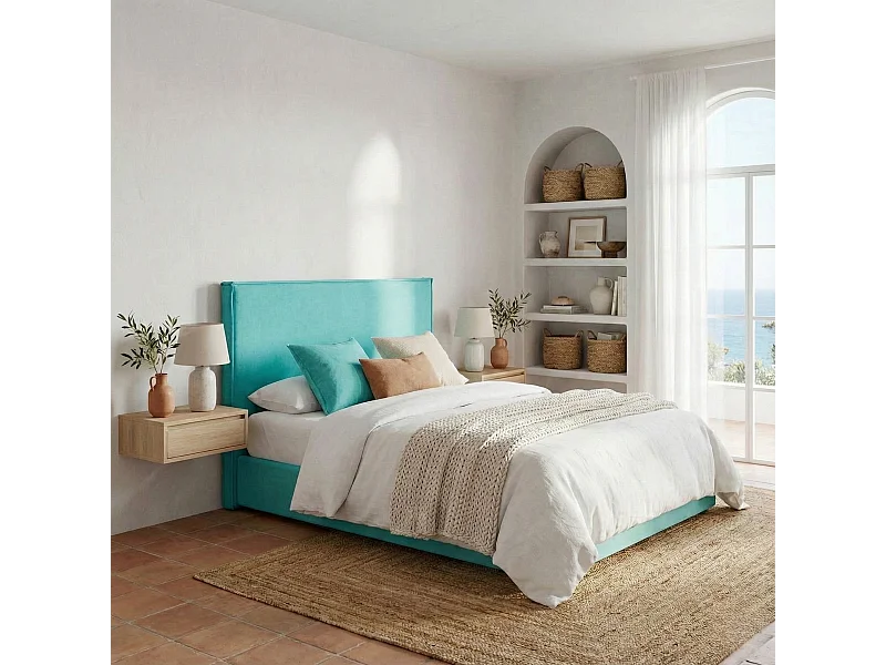 Cabecero Mox de madera tapizado Turquesa Tela Antimanchas . Para cama de 160 cm - 170x125 cm