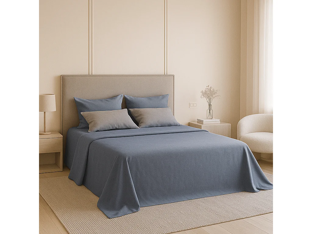 Juego de sábanas ecológicas Azul algodón 100% orgánico 150x190/200 cm