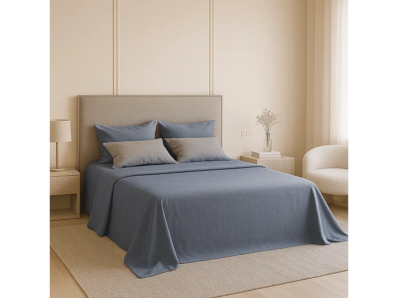 Juego de sábanas ecológicas Azul algodón 100% orgánico 150x190/200 cm