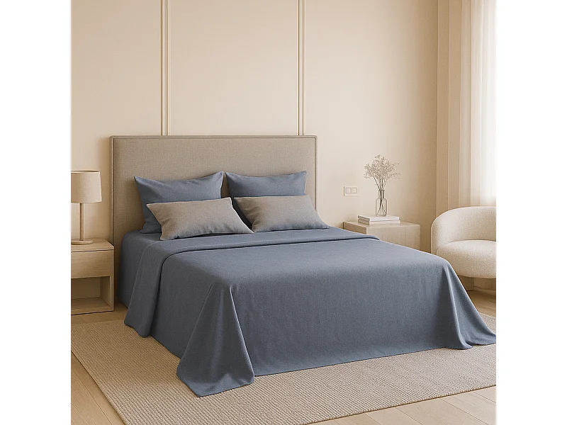 Juego de sábanas ecológicas Azul algodón 100% orgánico 160x190/200 cm