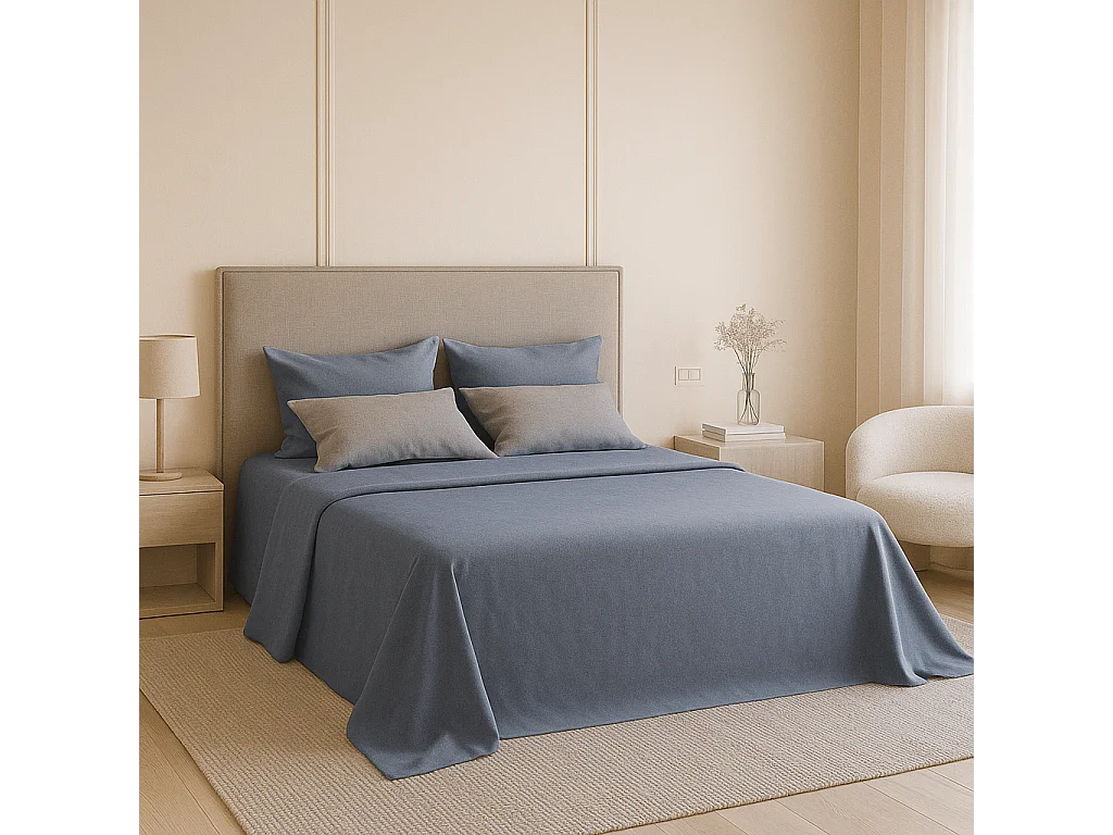 Juego de sábanas ecológicas Azul algodón 100% orgánico 105x190/200 cm