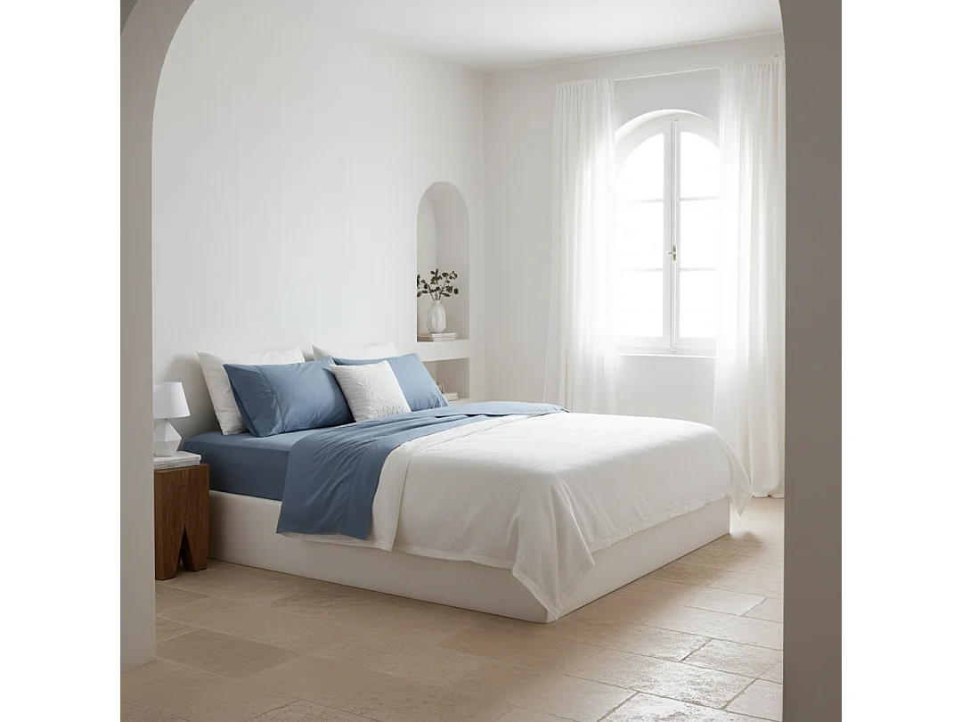 Juego de sábanas ecológicas Azul algodón 100% orgánico 200x190/200 cm