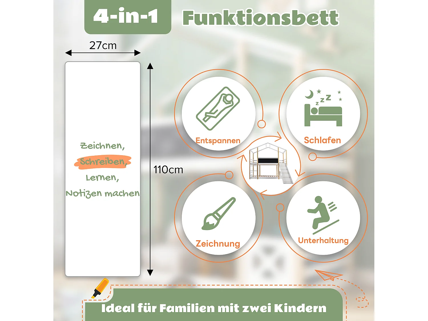 Lit superposé cabane enfant - 2 x 90 x 200 cm - avec toboggan + échelle et sommier à lattes - bois - naturel et blanc