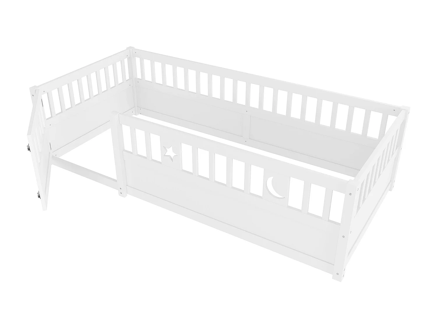 Cadre de lit pour enfant - 90 x 190 cm - avec barrières + porte - sans sommier à lattes - bois - blanc