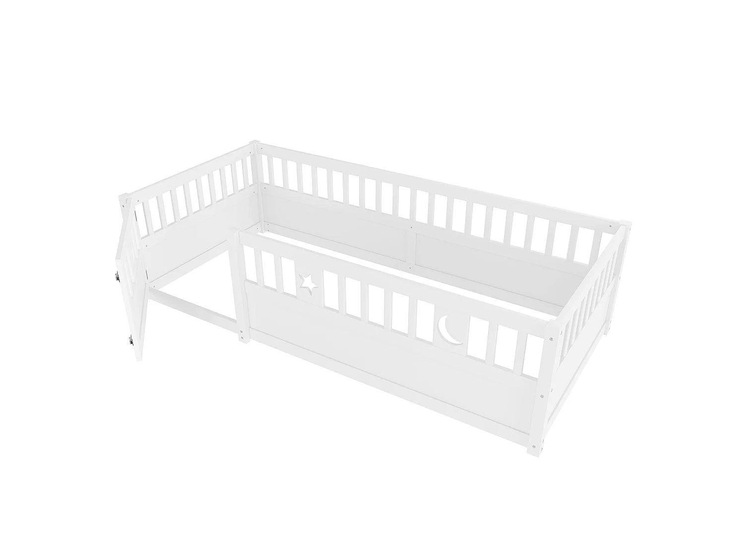 Children's bed frame - 90 x 190 cm - with side rail and door - without slatted base - wood - white
