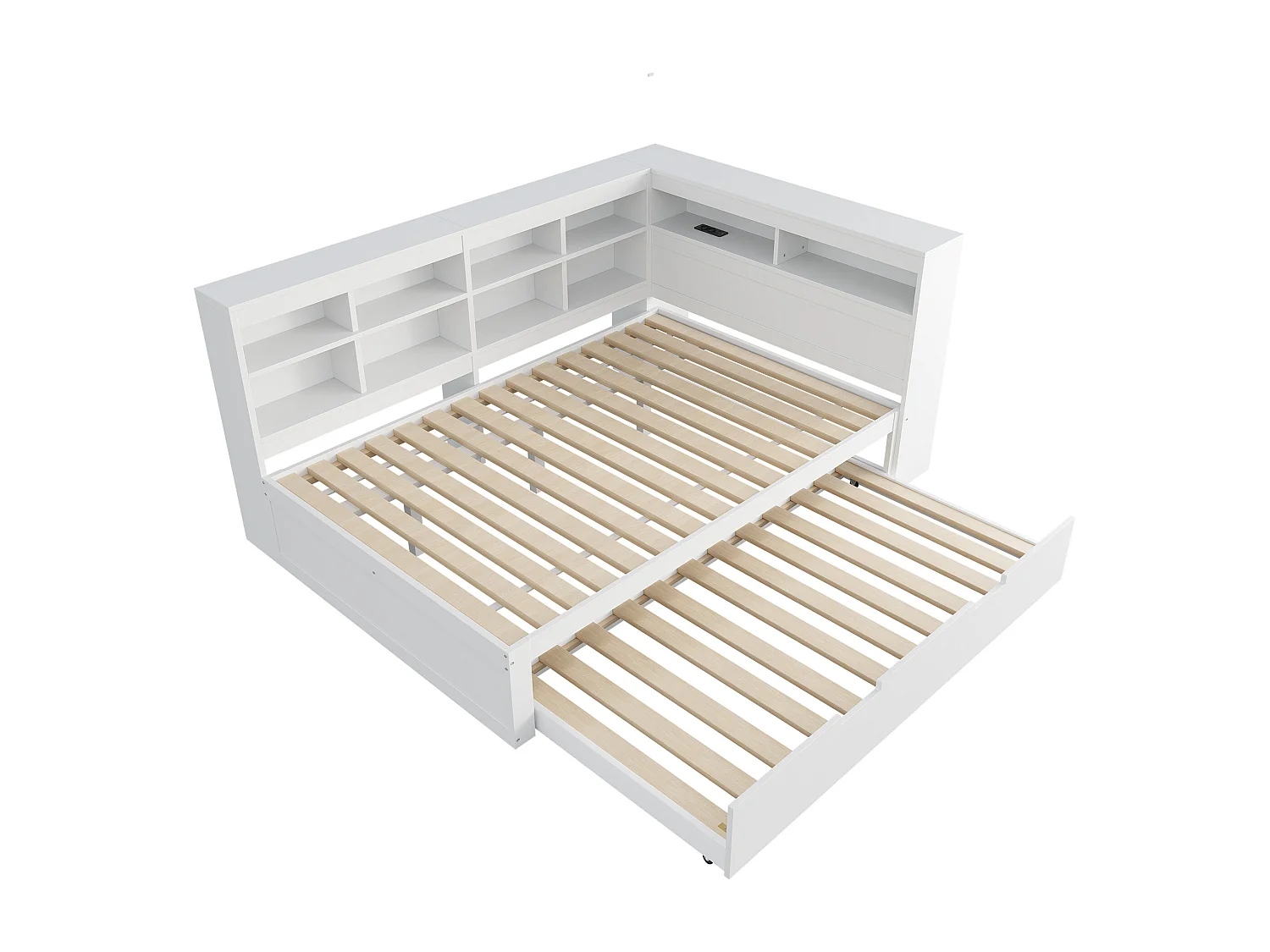 Canapé-lit enfant 140 x 200 cm avec lit gigogne 90 x 190 cm - avec USB et nombreux rangements - bois - blanc