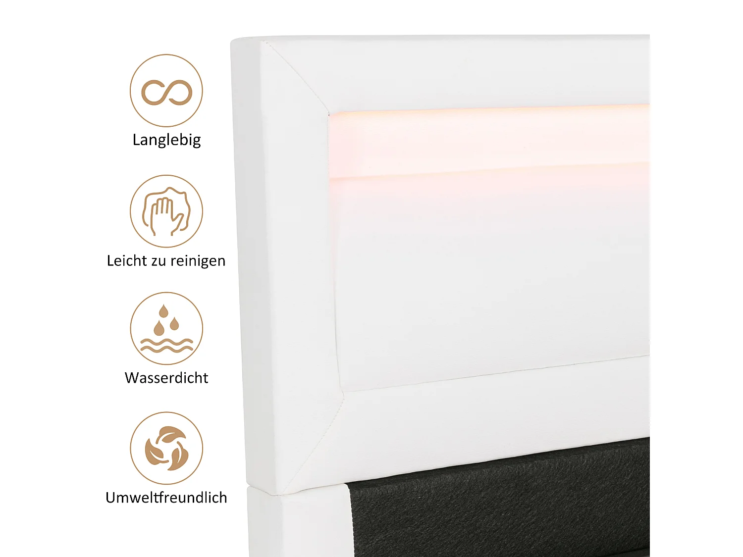 Lit coffre double capitonné - 140 x 200 cm - avec Leds + sommier à lattes + rangement hydraulique - PU - blanc