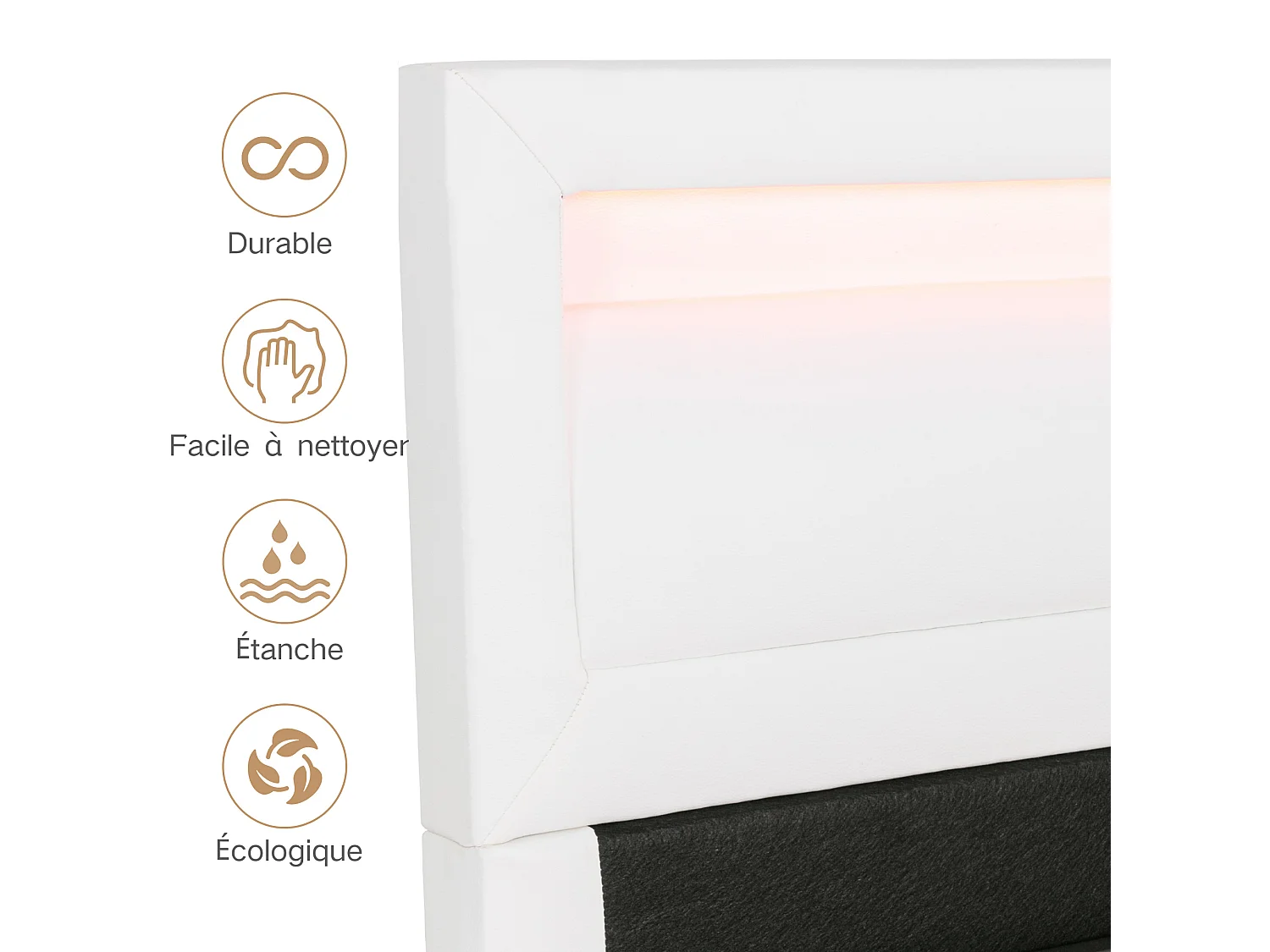 Cama con almacenaje tapizada - 140 x 190 cm - cabecero con LED - con somier de láminas - PU - blanco