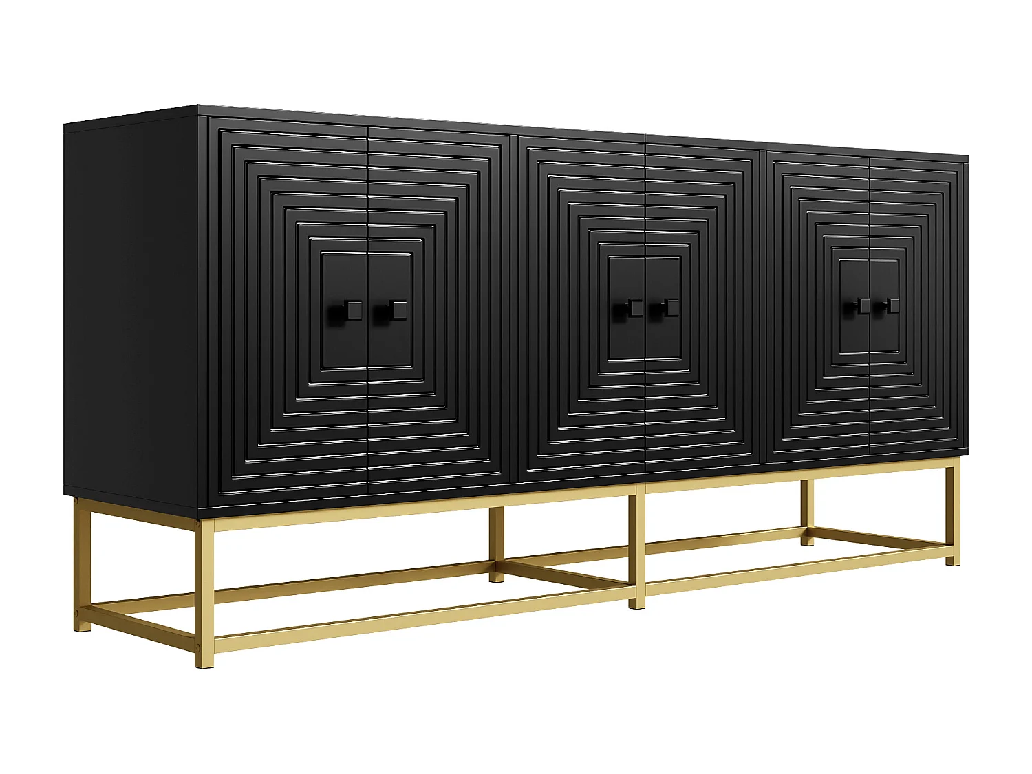 Modern buffet 160x38x75,5 cm - 6 deuren - Grote opbergruimte - Deeltjesplaten - Zwart + goud