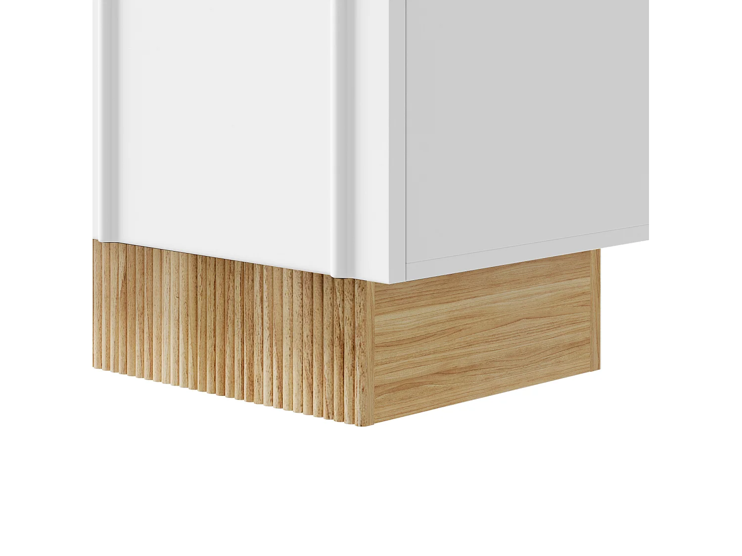 Buffet moderne 160x38x75 cm - 4 portes - Design en relief - Panneaux de particules - Blanc + naturel