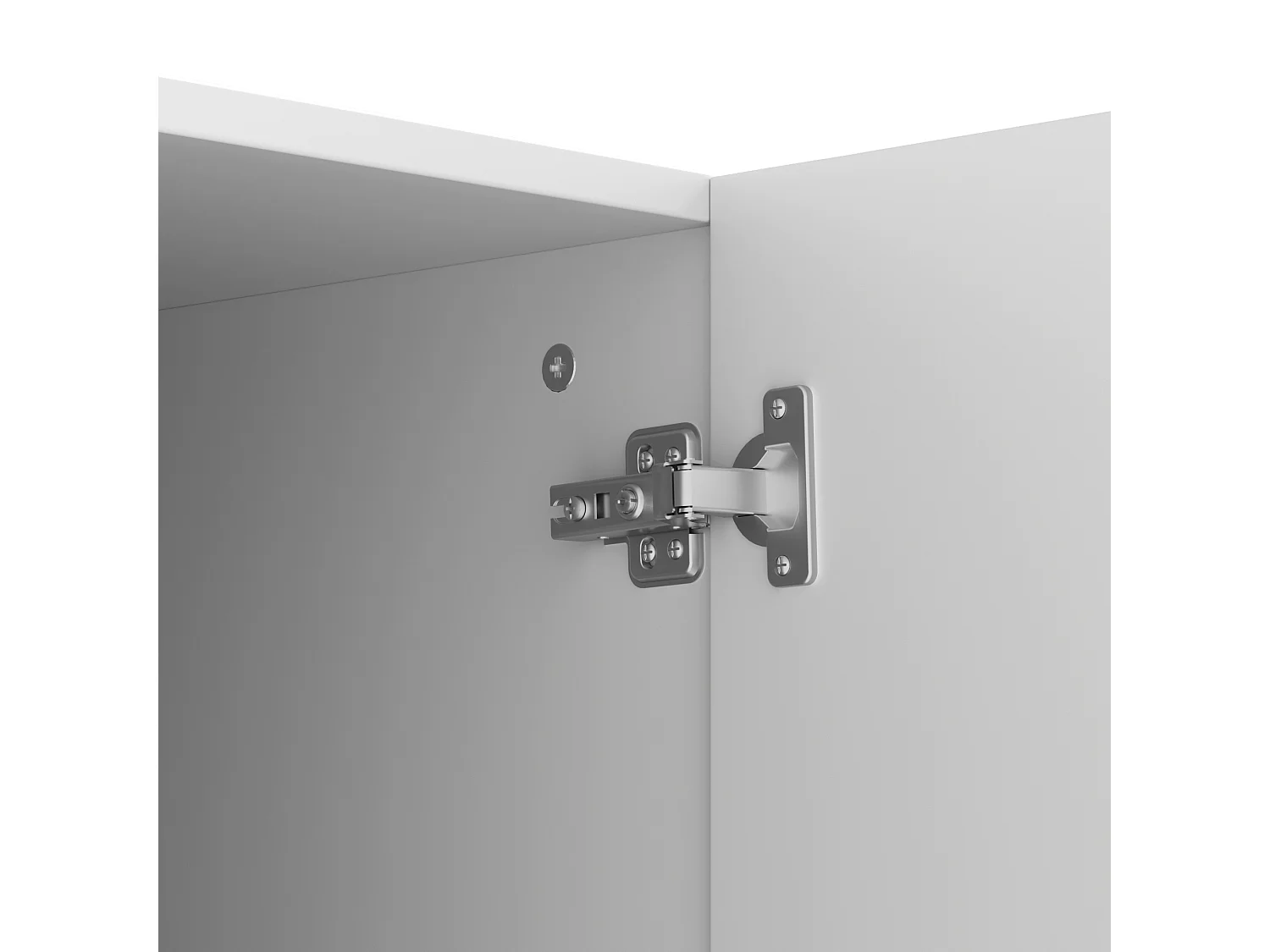 Buffet moderne 160x38x75 cm - 4 portes - Design en relief - Panneaux de particules - Blanc + naturel