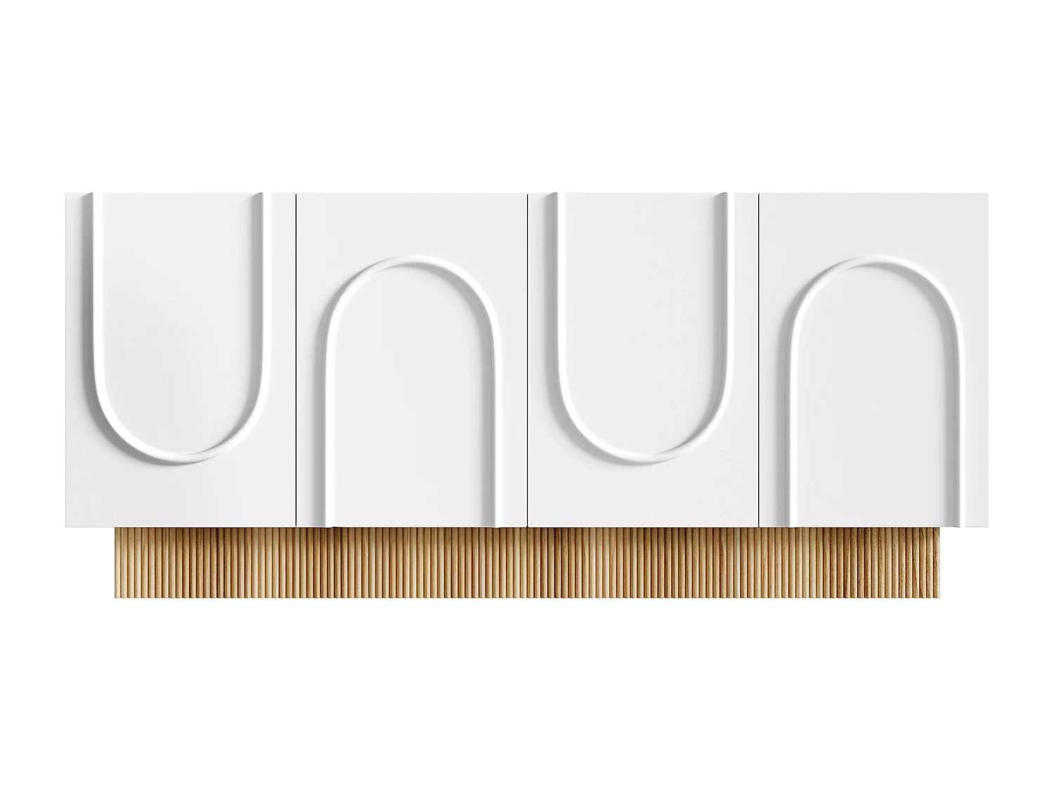 Buffet moderne 160x38x75 cm - 4 portes - Design en relief - Panneaux de particules - Blanc + naturel