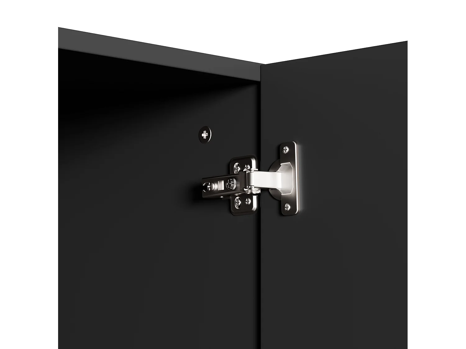 Buffet moderne 160x38x75 cm - 4 portes - Design en relief - Panneaux de particules - Noir + naturel