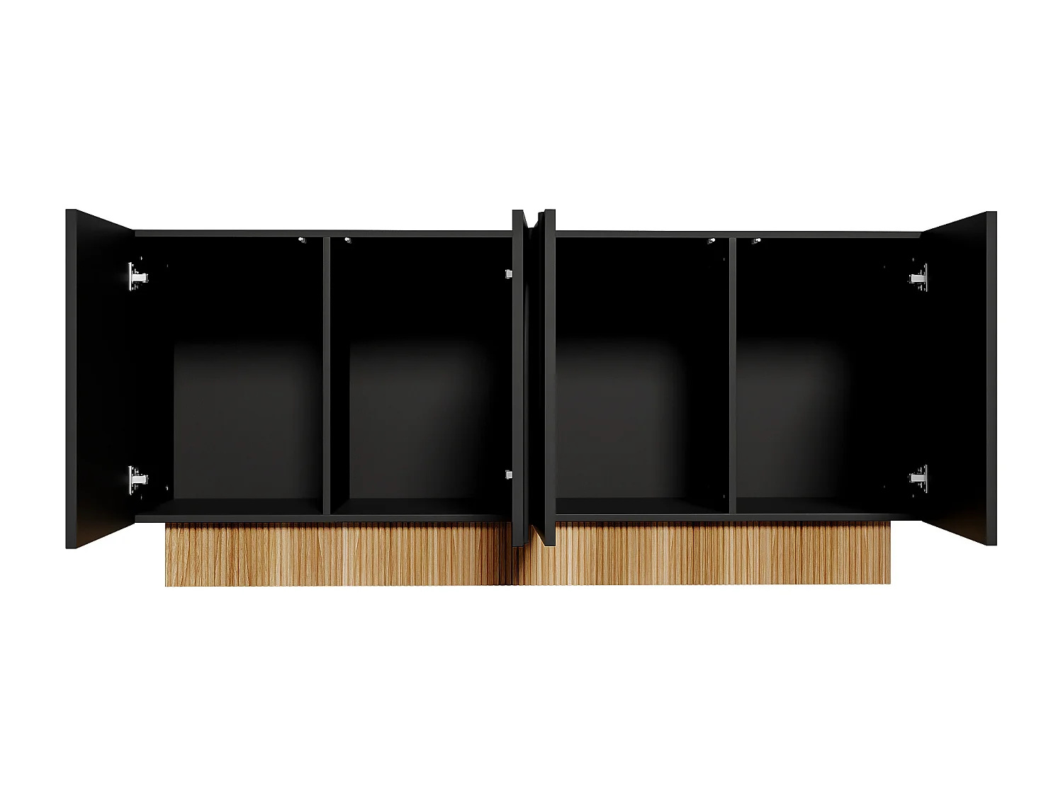 Buffet moderno 160x38x75 cm - 4 puertas - Diseño en relieve - Paneles de partículas - Negro + natural