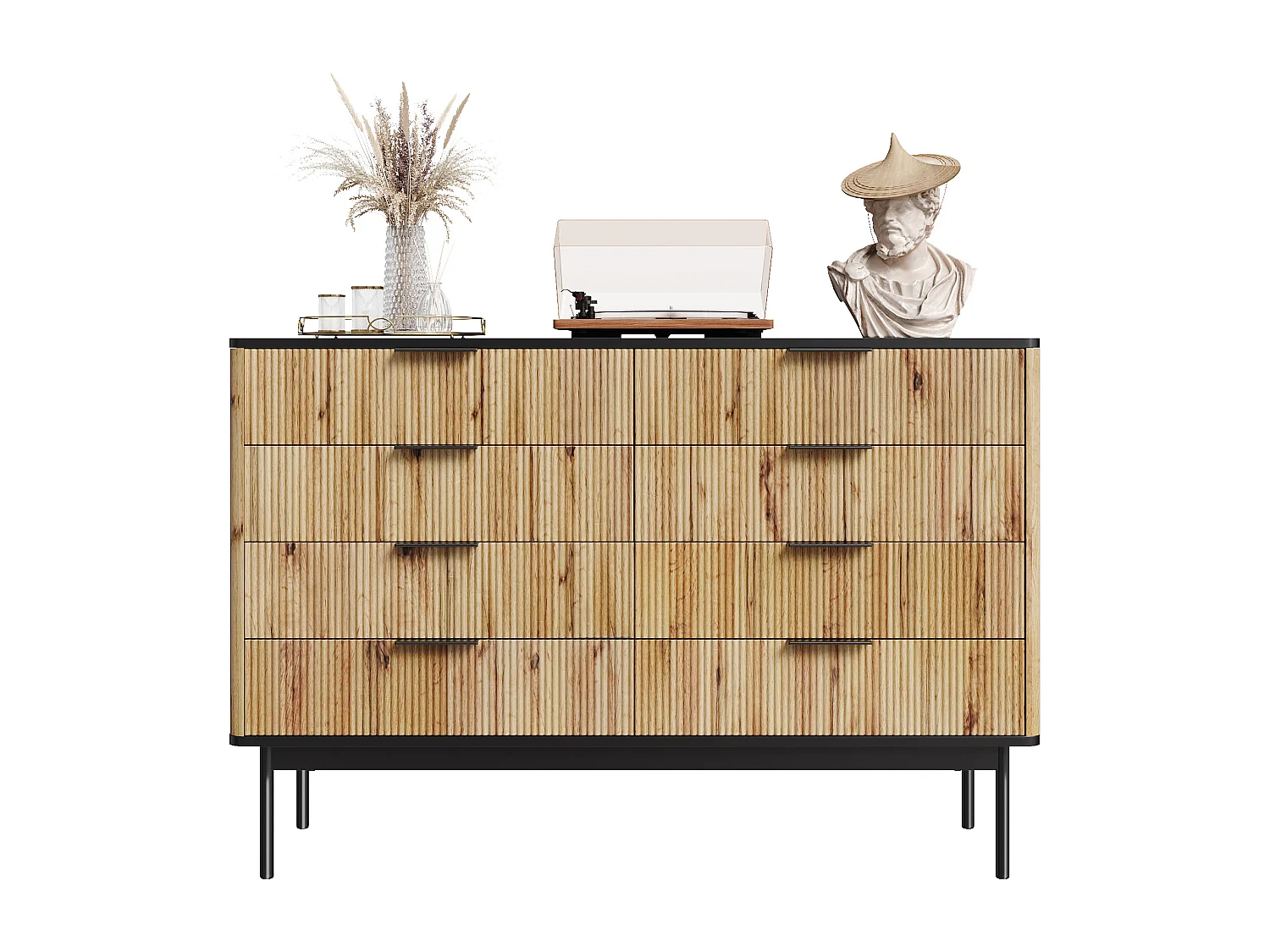 Modernes Sideboard 120x39,5x80 cm - 8 Schubladen - Holzoptik - MDF - Natur und schwarz
