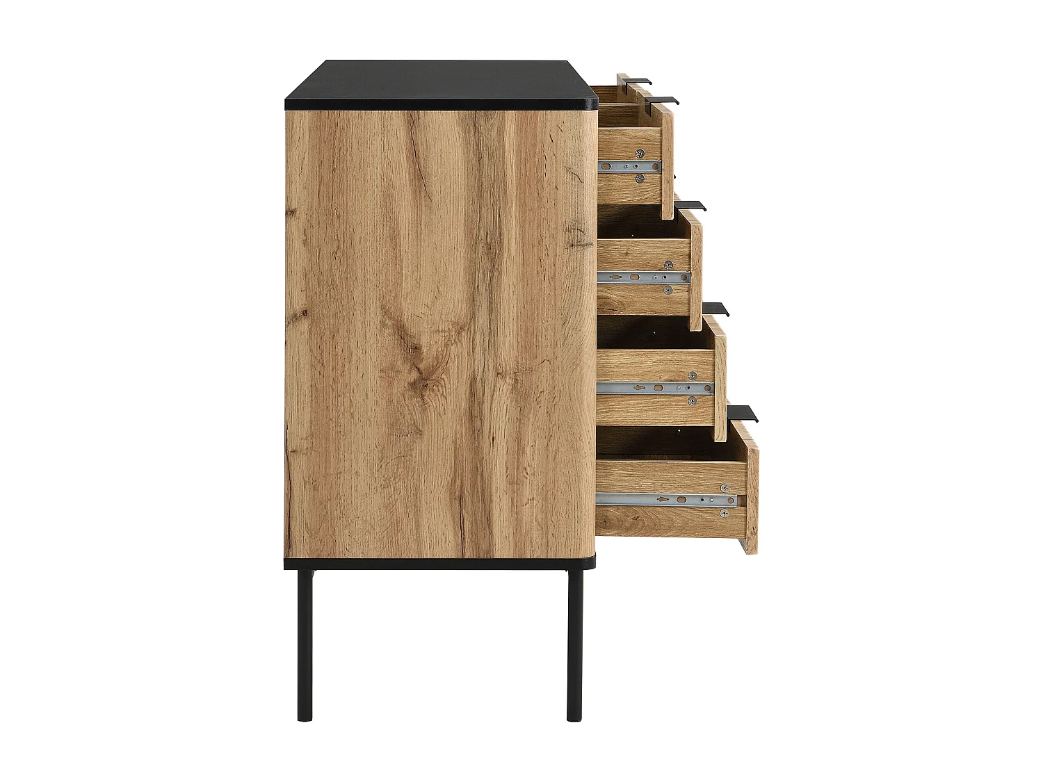 Modernes Sideboard 120x39,5x80 cm - 8 Schubladen - Holzoptik - MDF - Natur und schwarz