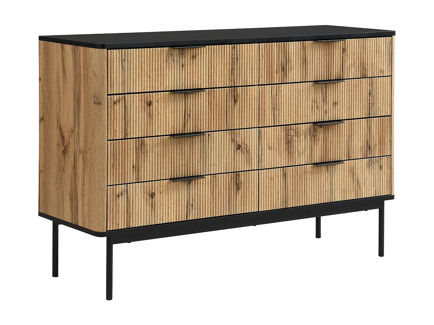 Modernes Sideboard 120x39,5x80 cm - 8 Schubladen - Holzoptik - MDF - Natur und schwarz