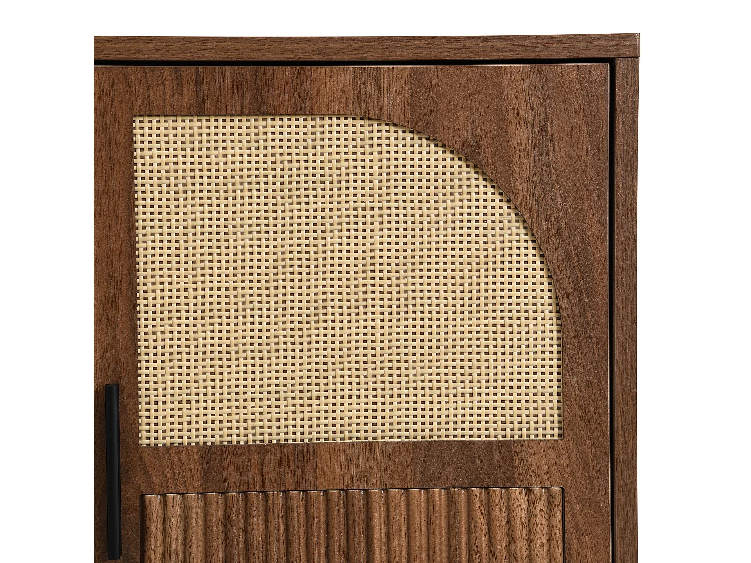 Modern buffet 140x40x80 cm - met 4 deuren - Rotan afwerking - Notenhout fineer - Bruin