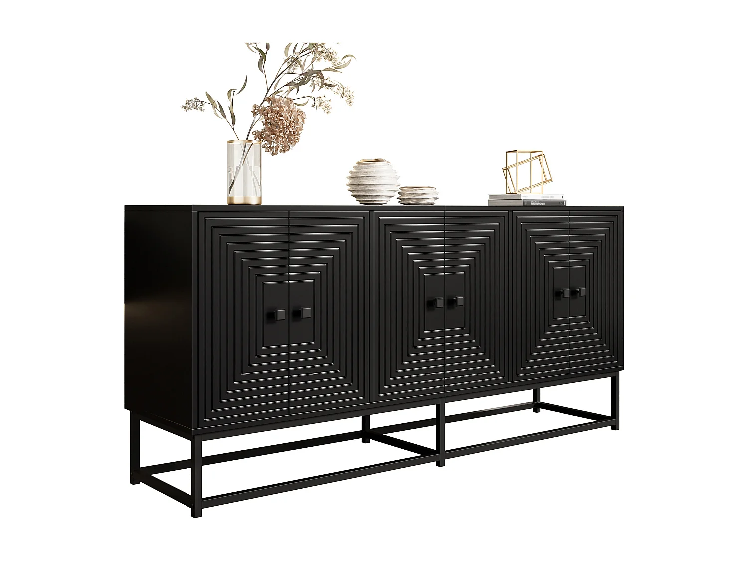Buffet moderno 160x38x75,5 cm - 6 puertas - Gran espacio de almacenamiento - Paneles de partículas - Negro