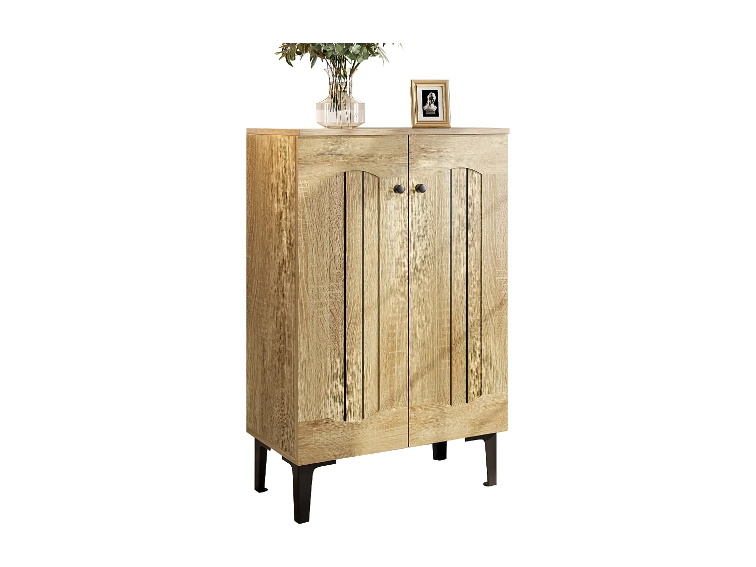 Meuble à chaussures moderne 60x31,5x95 cm - 2 portes - Étagères à plusieurs niveaux - Panneaux de particules - Naturel