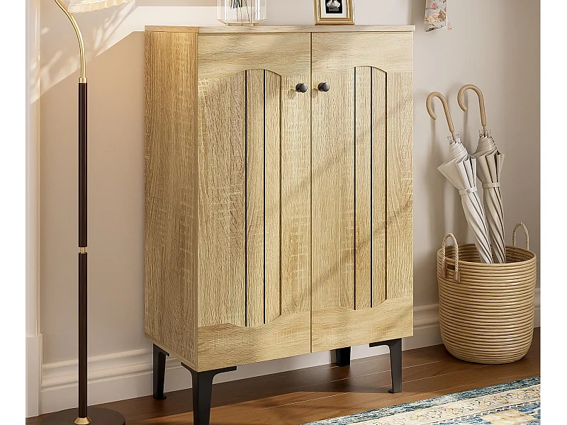 Meuble à chaussures moderne 60x31,5x95 cm - 2 portes - Étagères à plusieurs niveaux - Panneaux de particules - Naturel