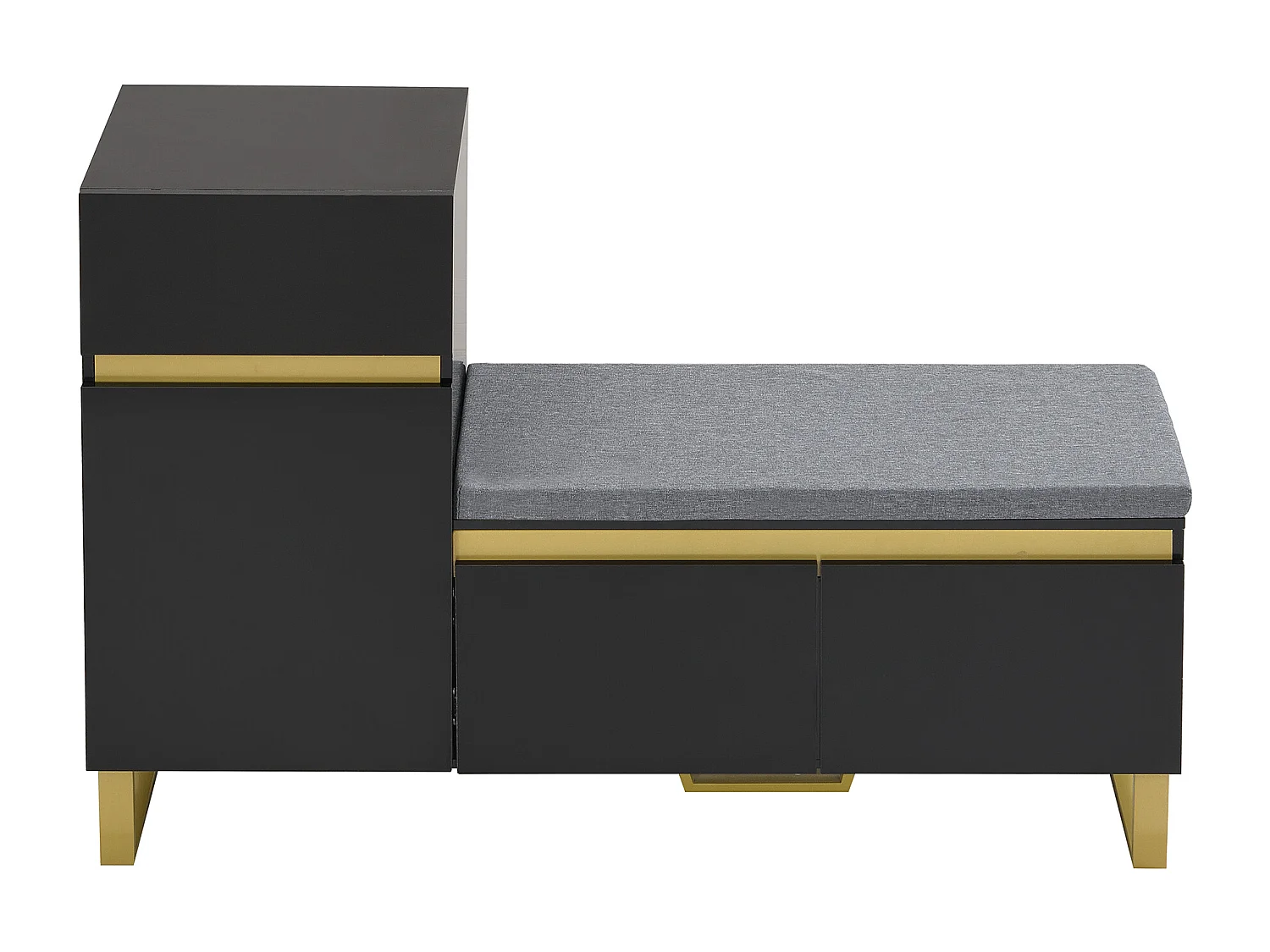 Schuhschrank 120x35x85 cm - 1 Schublade und 3 Türen - mit gepolsterter Schuhbank - Schwarz