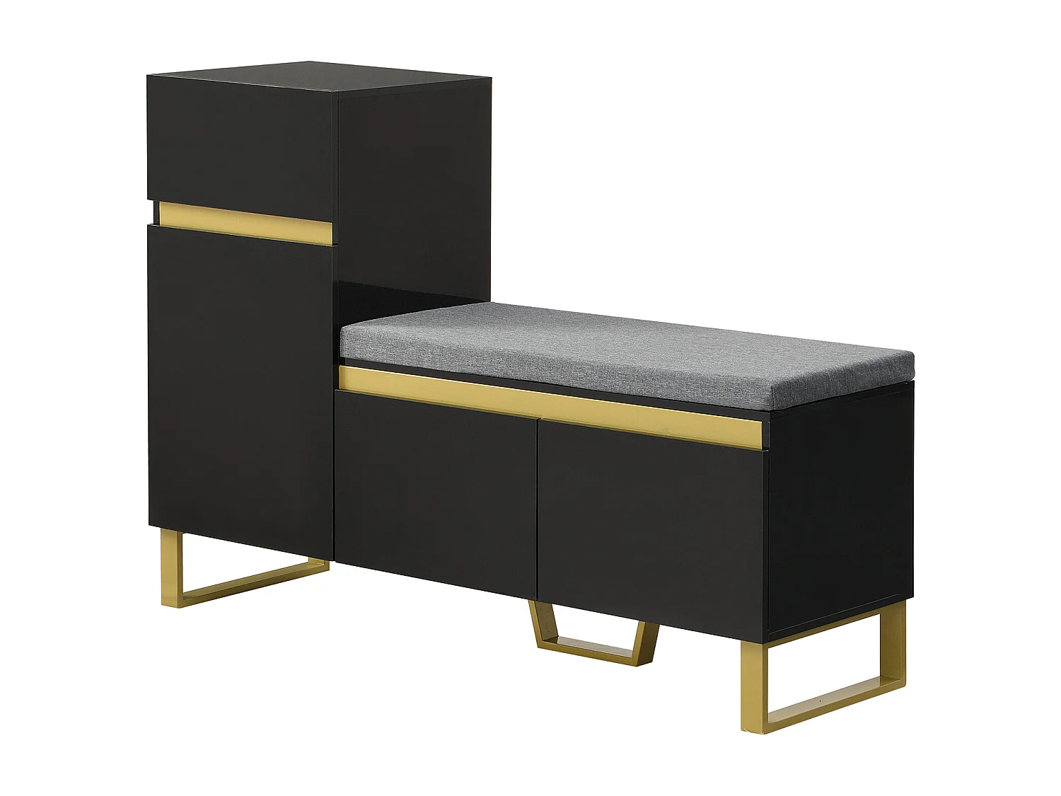 Schuhschrank 120x35x85 cm - 1 Schublade und 3 Türen - mit gepolsterter Schuhbank - Schwarz