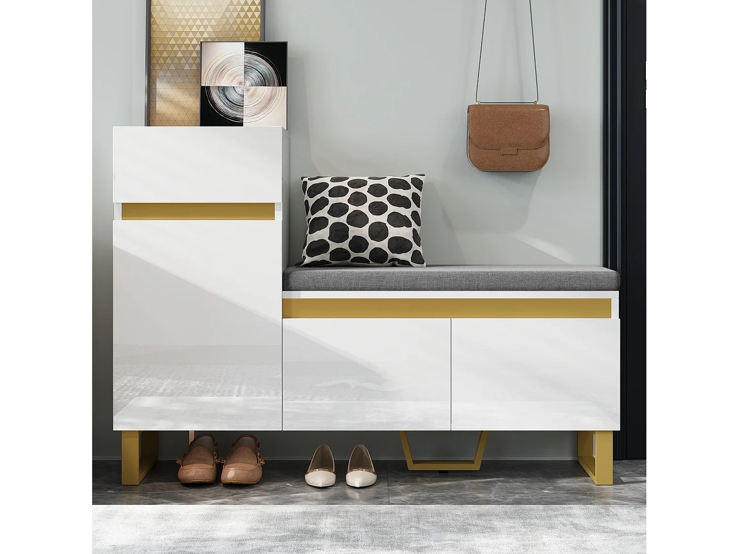 Schuhschrank 120x35x85 cm - 1 Schublade und 3 Türen - mit gepolsterter Schuhbank - Weiß