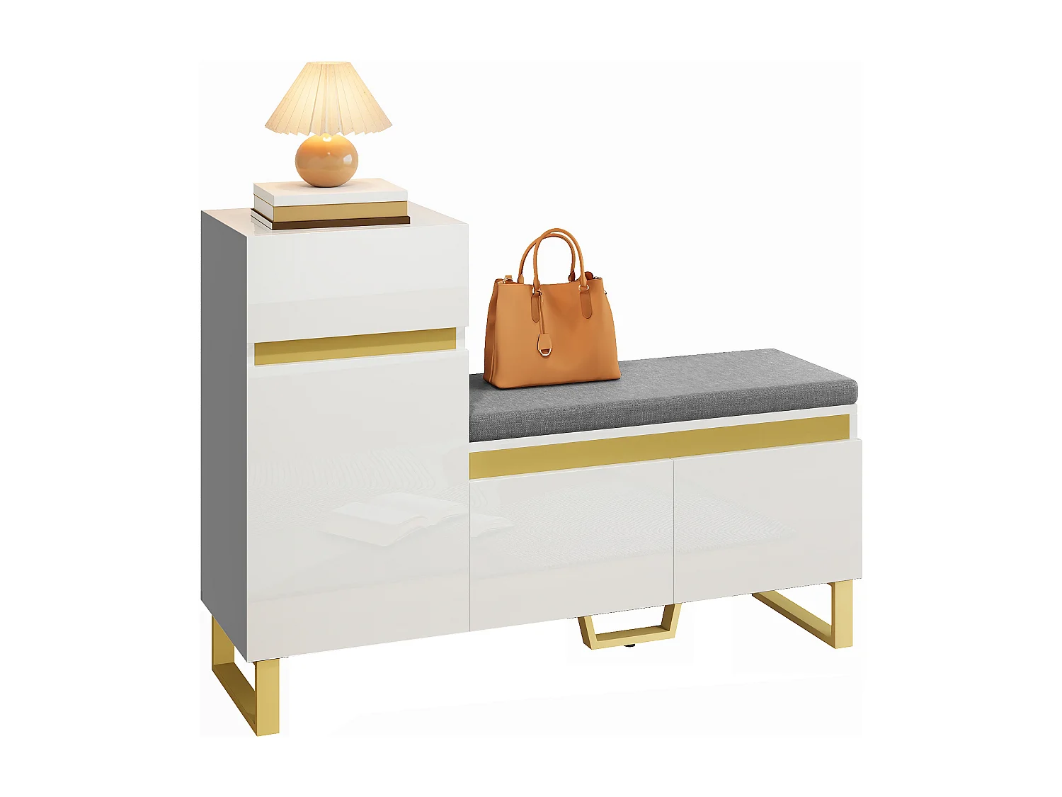 Schuhschrank 120x35x85 cm - 1 Schublade und 3 Türen - mit gepolsterter Schuhbank - Weiß