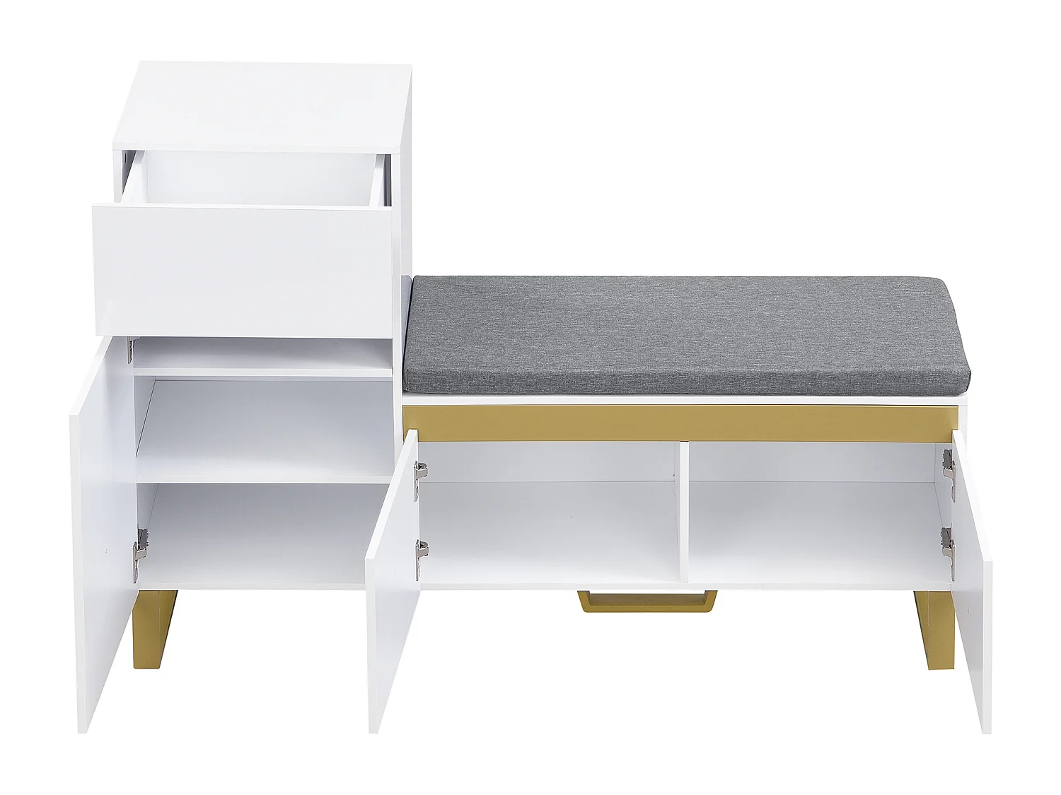 Schuhschrank 120x35x85 cm - 1 Schublade und 3 Türen - mit gepolsterter Schuhbank - Weiß