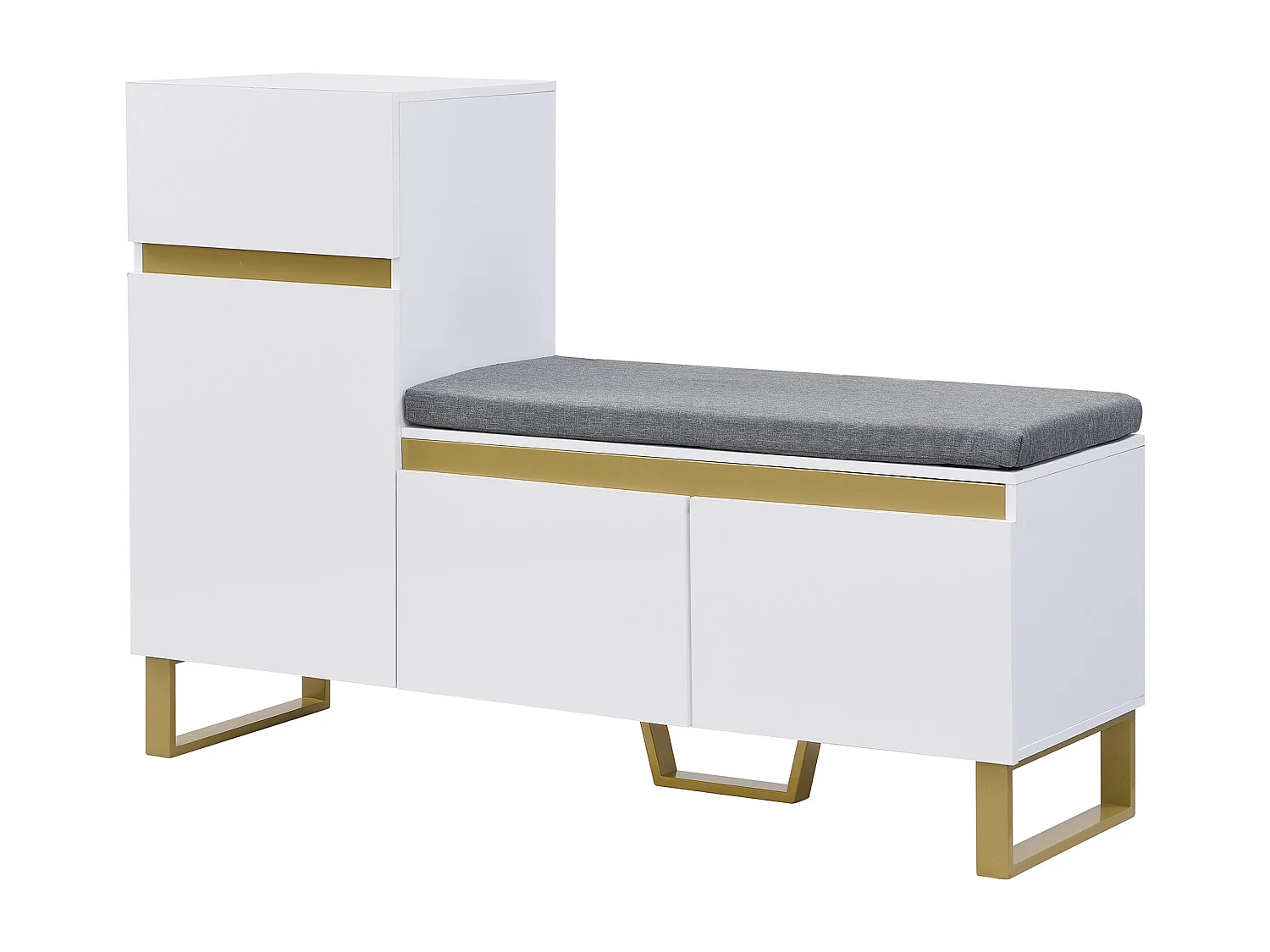 Schuhschrank 120x35x85 cm - 1 Schublade und 3 Türen - mit gepolsterter Schuhbank - Weiß