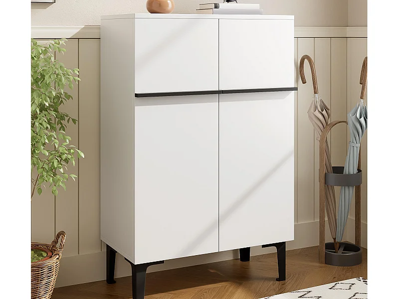 Meuble à chaussures 95x60x34,5 cm - 2 portes - Étagères réglables - Finition bois - Panneaux de particules - Blanc