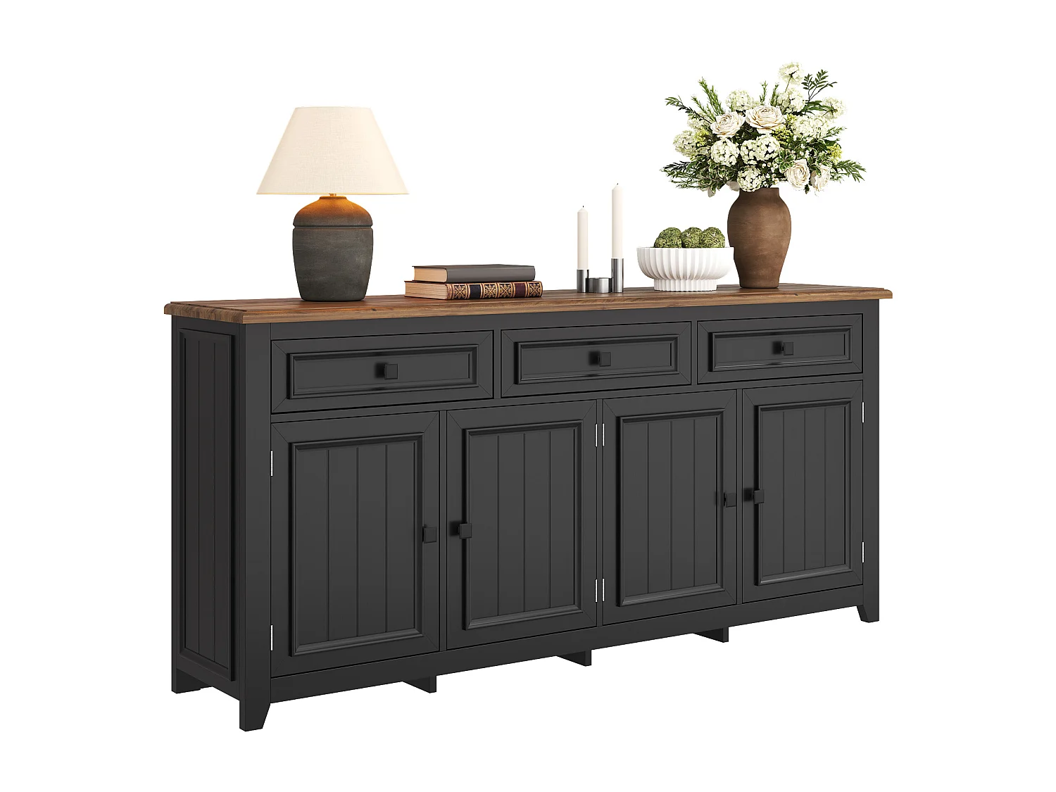 Buffet moderne 160x35x76 cm - 3 tiroirs et 4 portes - Étagères réglables - MDF - Noir