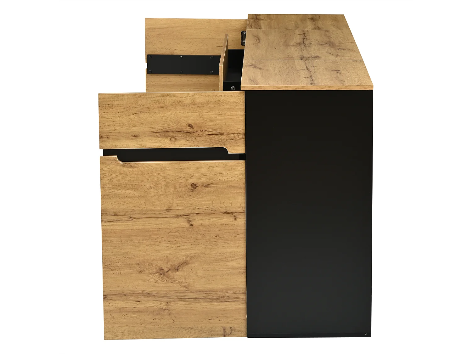 Sideboard 160x40x80 cm - mit 2 Türen und 4 Schubladen - Holzoptik - Spanplatten - Natur + Schwarz