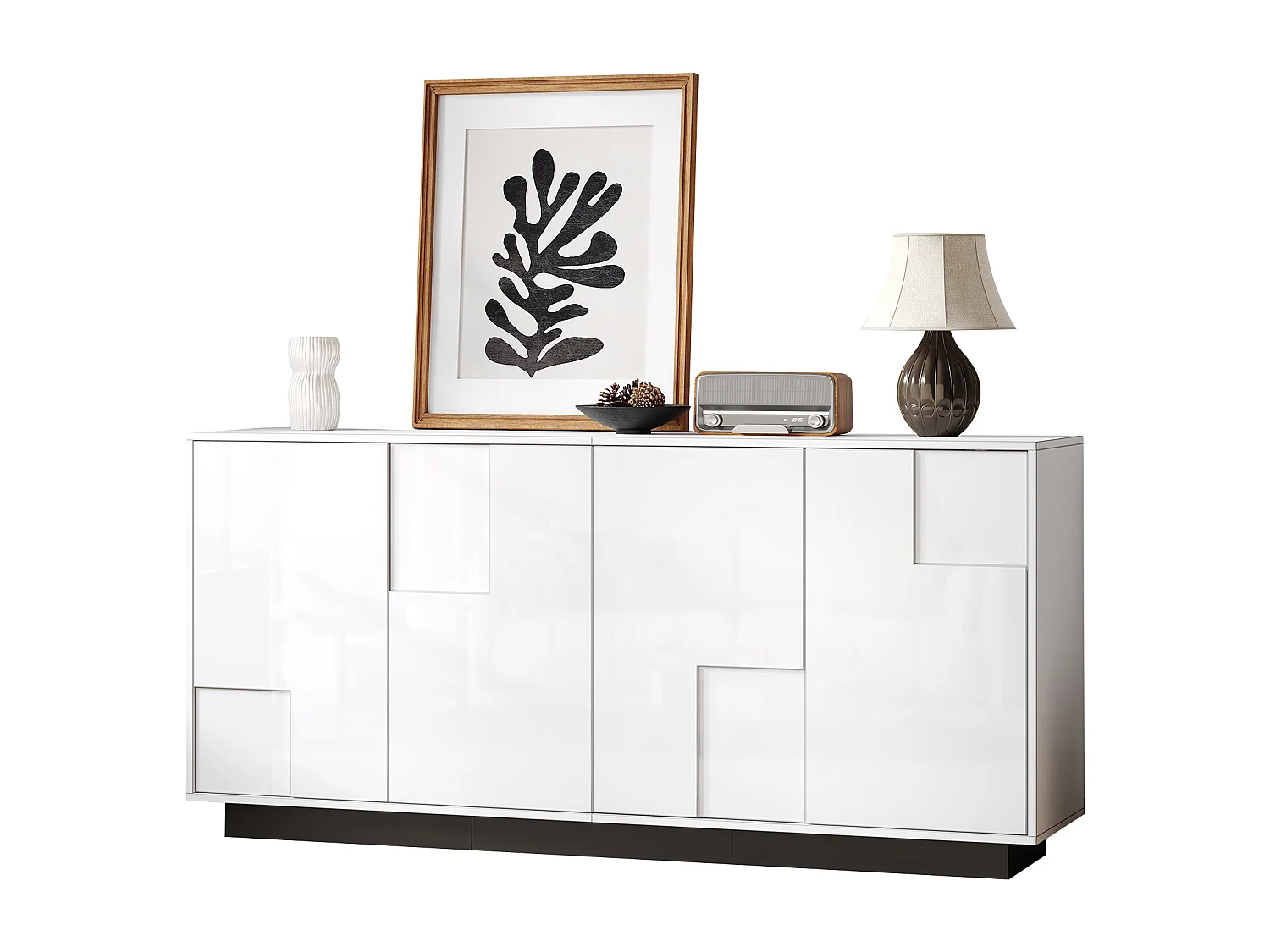 Buffet 160x37x75,5 cm - met 4 deuren - Geometrisch design - Deeltjesplaten - Wit