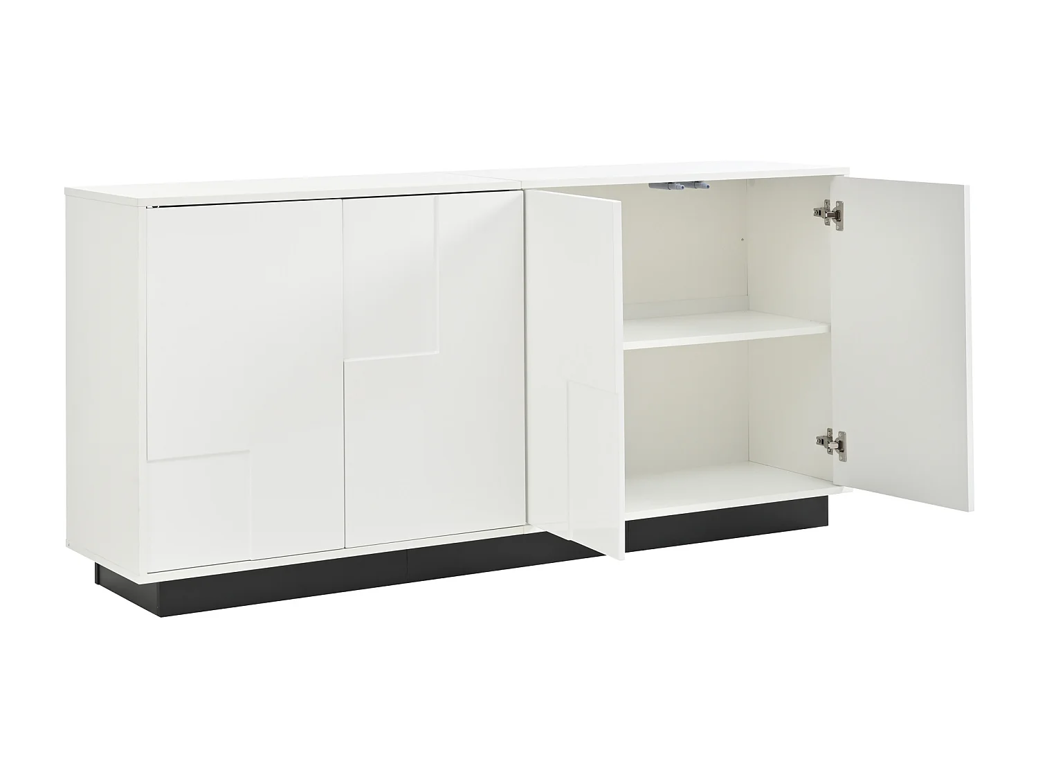 Buffet 160x37x75,5 cm - z 4 frontami - Wzór geometryczny - Płyty wiórowe - Biały