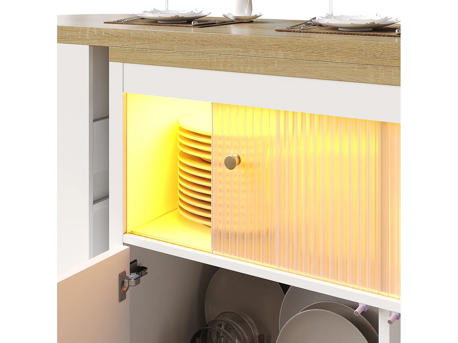 Ausziehbarer Küchen-Bar-Schrank - mit 360°-Drehung - 135-205x39x100cm - 2 Türen - mit Seitengestellen - Weiß