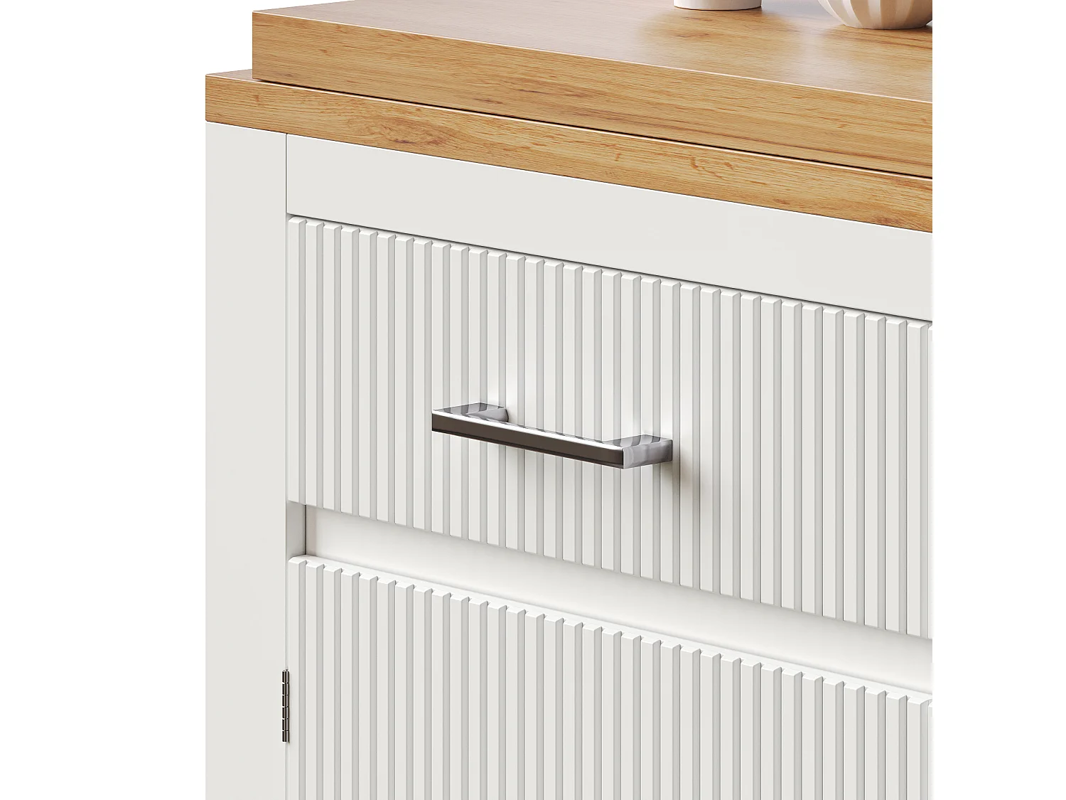 Ausziehbarer Küchen-Bar-Schrank - mit 360°-Drehung - 215x39x103cm - 2 Türen, 2 Schubladen - mit Seitengestellen - Weiß