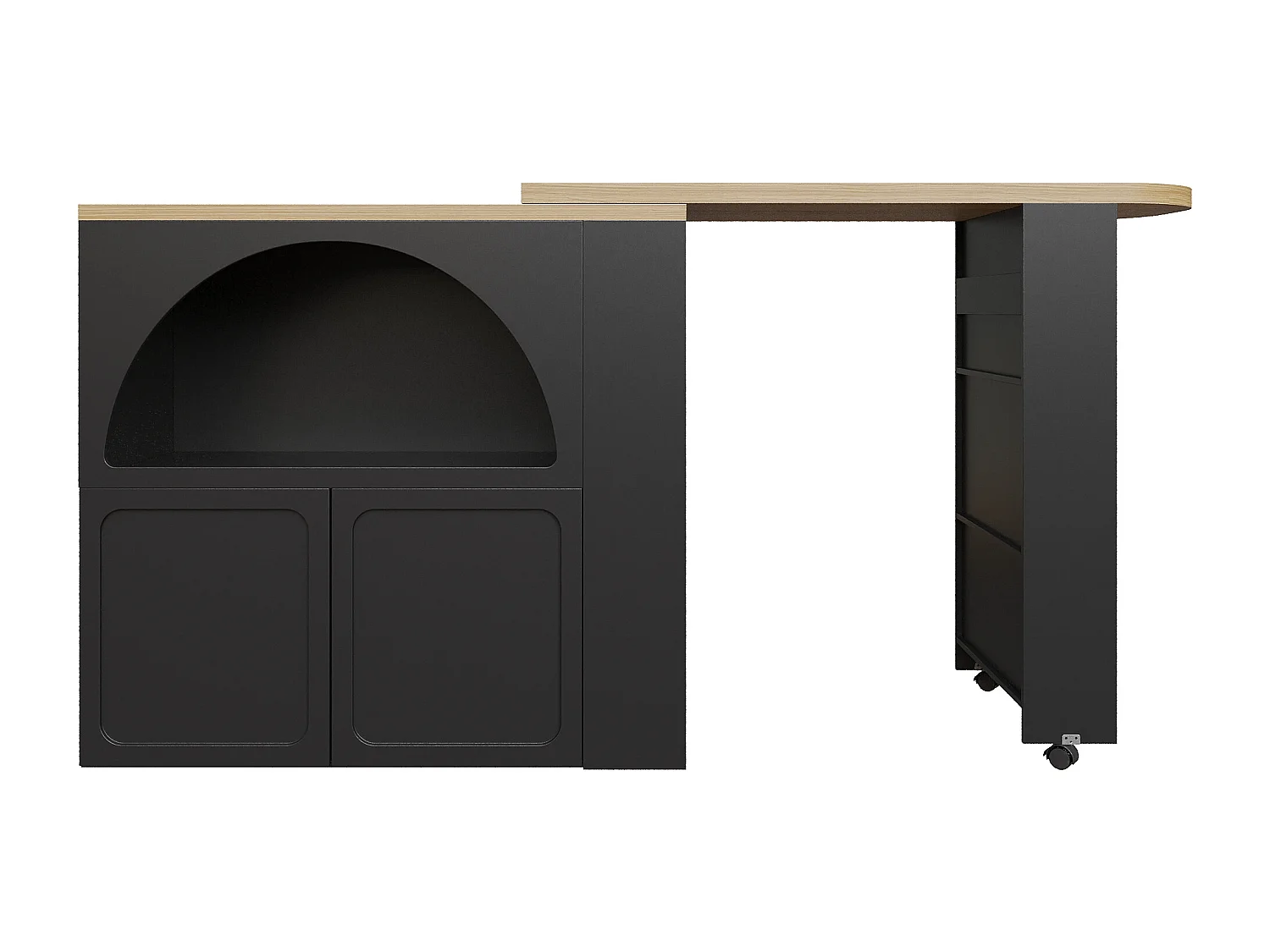 Mueble de bar de cocina extensible - con rotación 360° - 205x39x100cm - 2 puertas - con estantes laterales - Negro