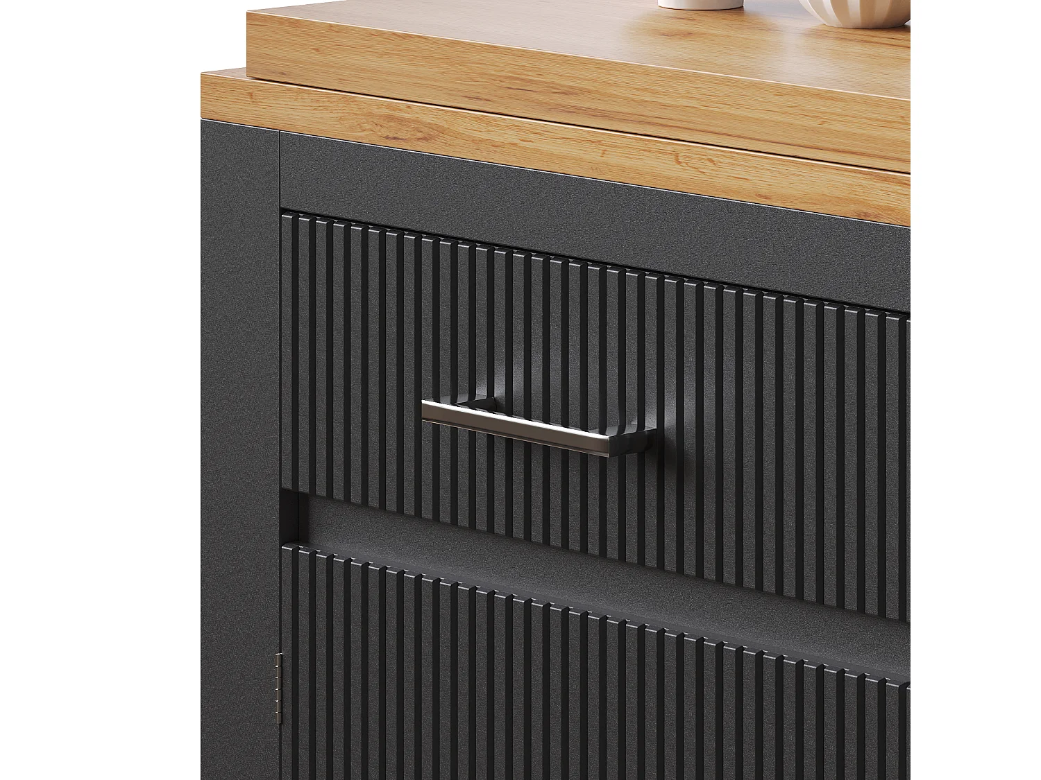 Mobile bar cucina estensibile - con rotazione 360° - 215x39x103cm - 2 ante, 2 cassetti - con ripiani laterali - Nero