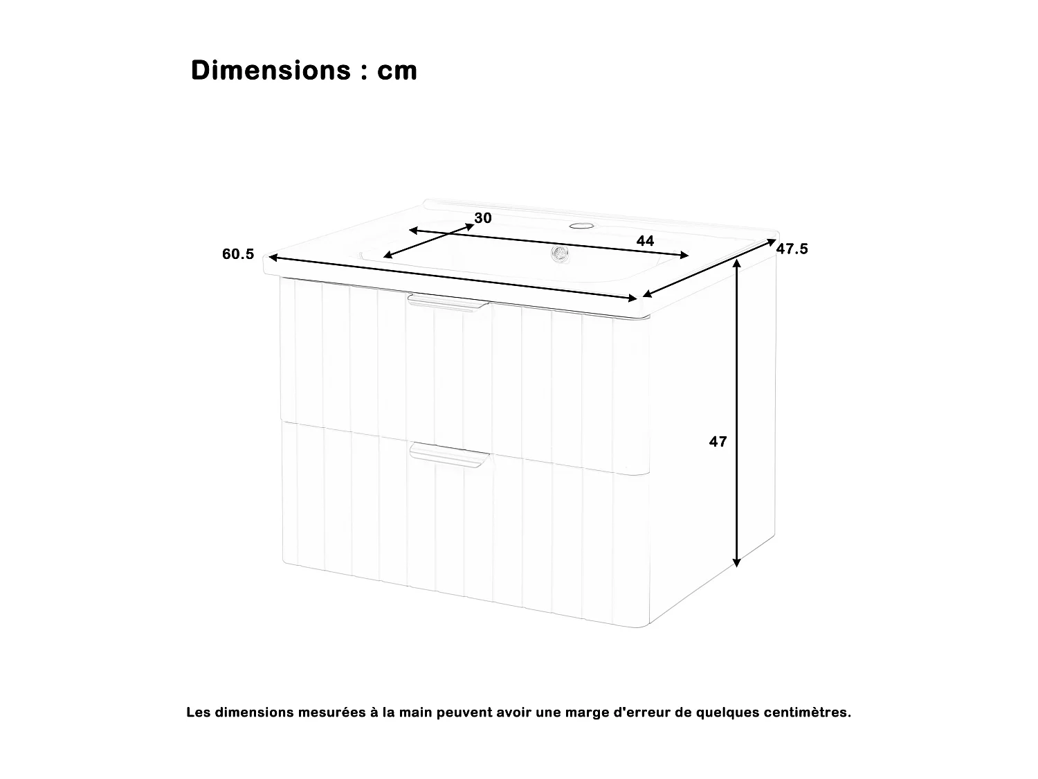 Hängeschrank fürs Badezimmer - mit Keramikwaschbecken - mit 2 Schubladen - Rosa​ (Armatur nicht inbegriffen)