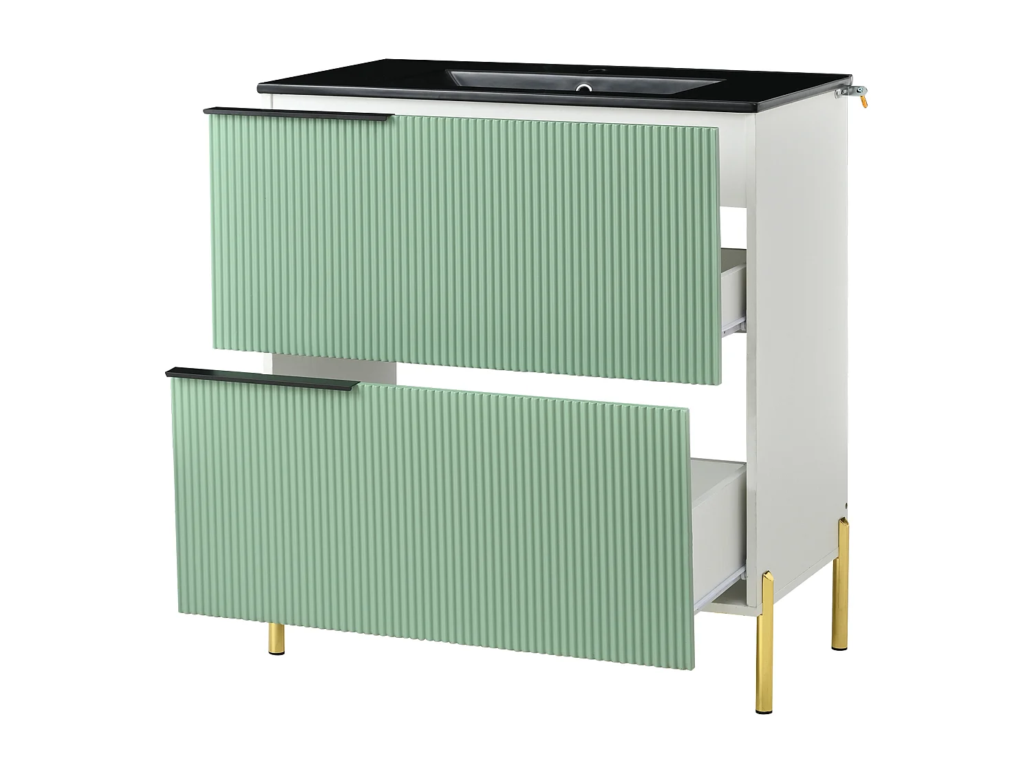 Mobile bagno - con lavabo in ceramica - con 2 cassetti - verde + bianco​ (rubinetto non incluso)