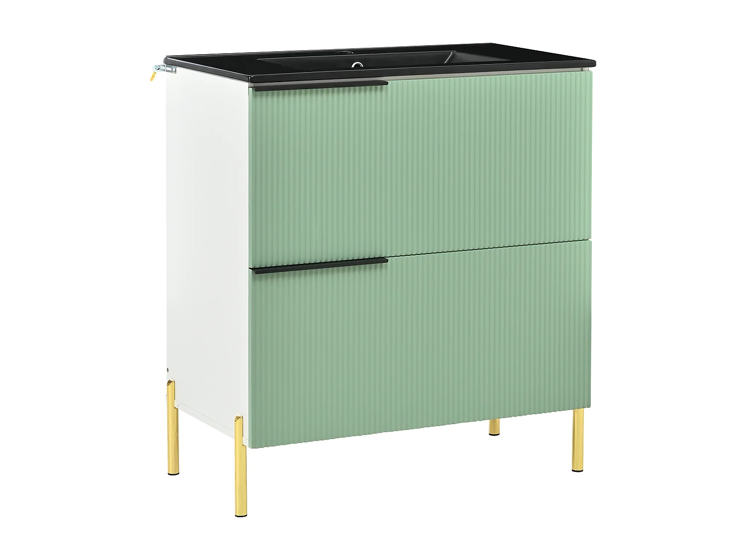 Mobile bagno - con lavabo in ceramica - con 2 cassetti - verde + bianco​ (rubinetto non incluso)