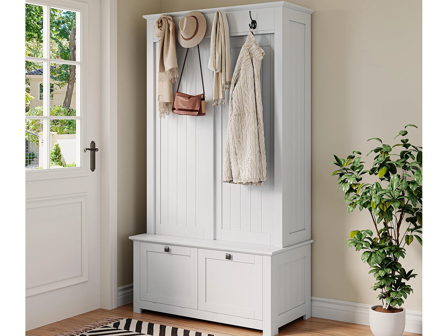 Garderobeset voor de entree 100x50x180 cm - Schoenenkast - met haken - MDF - Wit