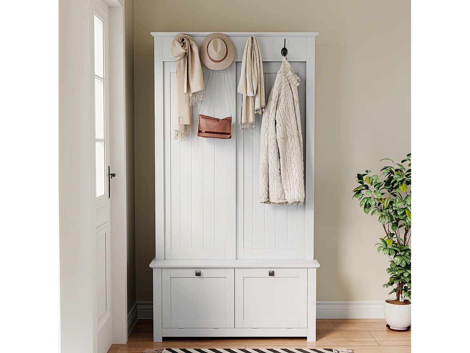 Garderobeset voor de entree 100x50x180 cm - Schoenenkast - met haken - MDF - Wit