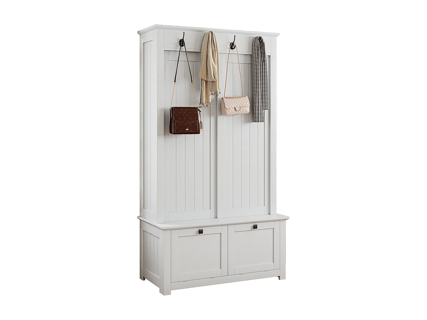 Garderobeset voor de entree 100x50x180 cm - Schoenenkast - met haken - MDF - Wit