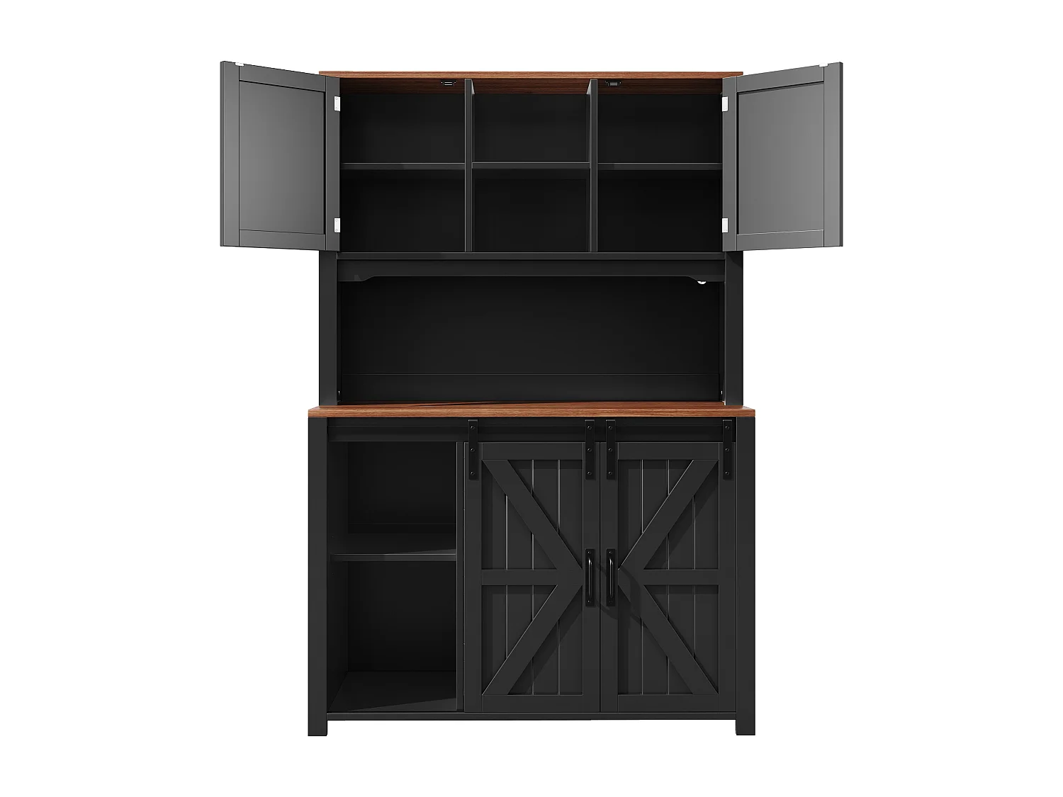 Meubles de cuisine 115x40x175 cm - avec 4 portes et 2 tiroirs - avec éclairage LED - style campagnard - noir